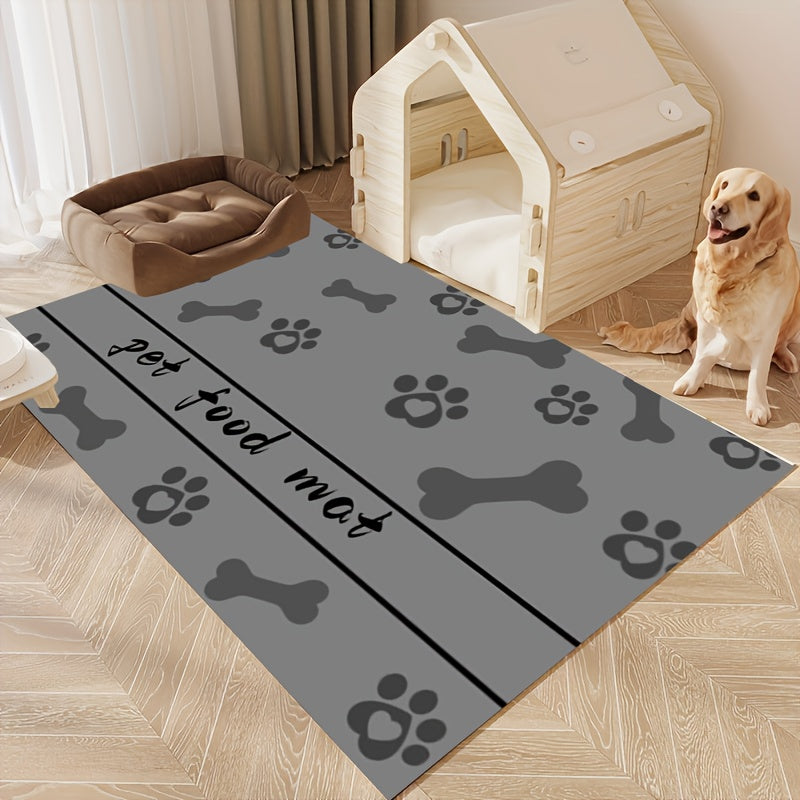 1 Absorbent Diatomaceous Earth Pet Feeding Mat with Paw & Bone Print Design - Quick-Dry, Waterproof Rubber Backing for Dogs & Cats Bowls, Ideal for Messy Eaters