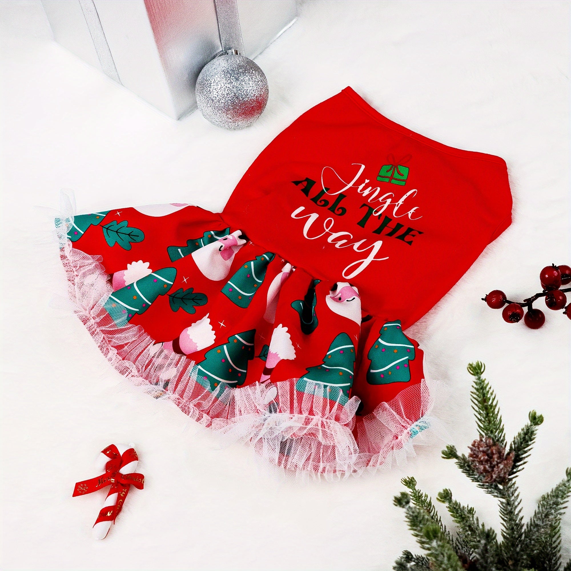 Adorable Festive Christmas Dog Dress - Soft, Cozy, and Machine Washable Polyester Pet Apparel with Vibrant Holiday Print for Small to Medium Breeds, Easy Care and Comfortable Wear