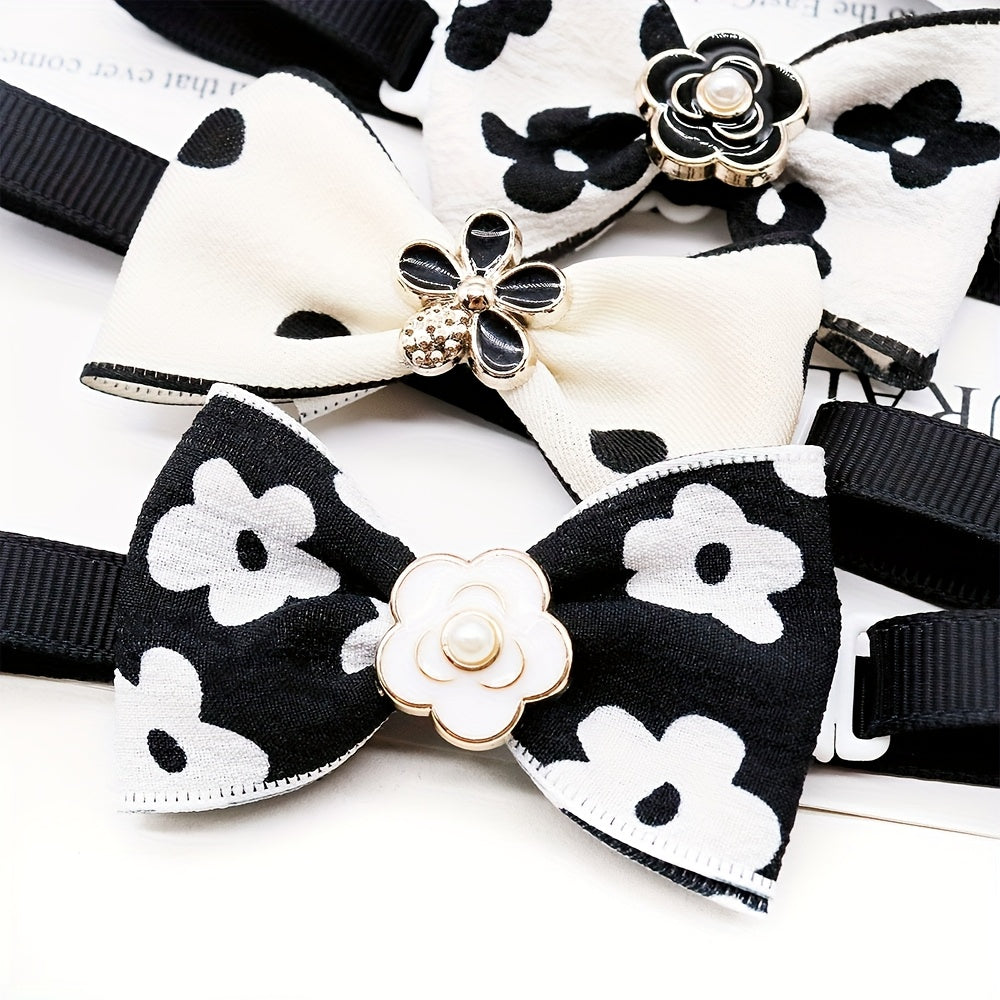 20pcs Luxury Adjustable Dog Bowties - Black & White Floral dog collars with adjustable Strap, Elegant Pet Accessories for Small Dogs, Cats - Perfect for Weddings, Parties, Photo Shoots - Easy-to-Wear Formal & Everyday Outfits
