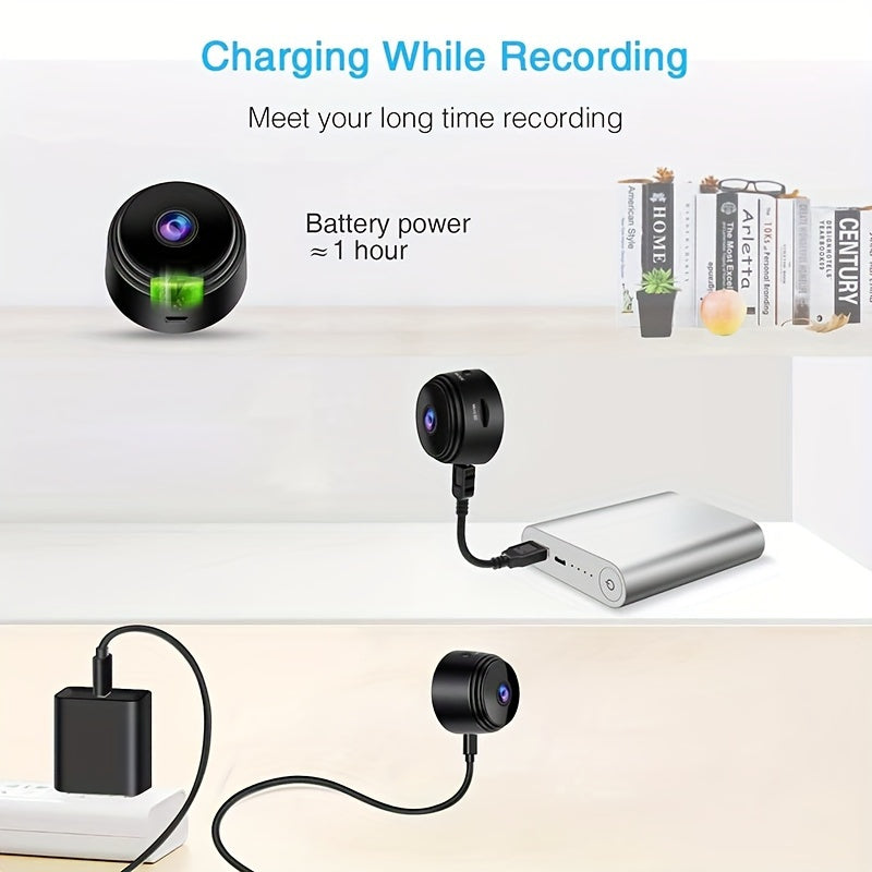 Mini Wireless Camera, 480P HD, USB Rechargeable with Built-in Lithium Polymer Battery, Magnetic Back Cover, Non-Waterproof, for Home, Pet, Car Surveillance, Supports AP Mode & Remote Monitoring