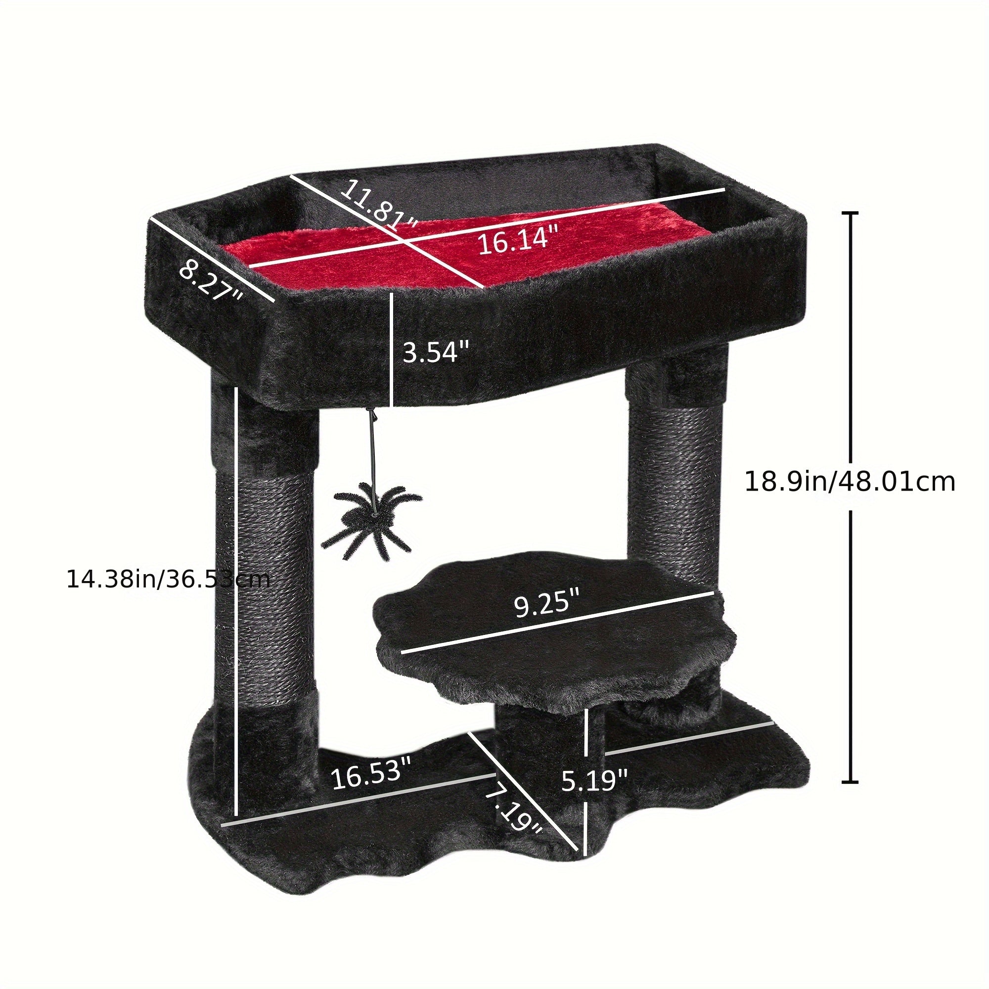 BEWISHOME Gothic Cat Tower With Coffin Bed, Multi-Level Goth Cat Tree Cat Condo With Cat Scratching Post, Spider Hanging Ball Black Red Halloween Kitten Pet Furniture