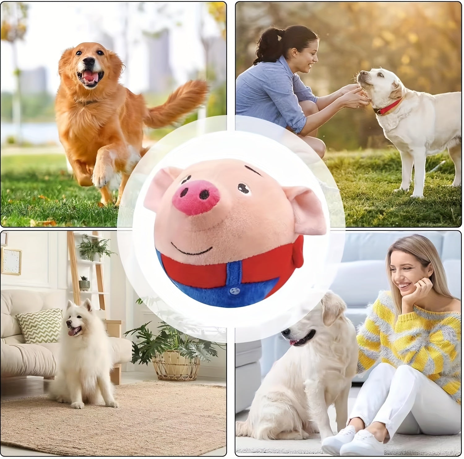 Small USB Interactive Washable Cartoon Pig Plush Sound Electronic Active Moving Pet Toy, Interactive Dog Toy Pet Bouncing Balls