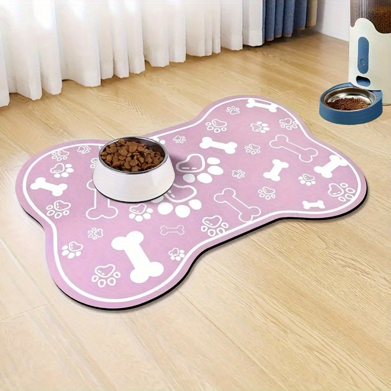 Bone-Shaped Quick-Dry Pet Feeding Mat with Non-Slip Rubber Base - Stain-Resistant Diatomaceous Earth Dog & Cat Bowl Pad, Essential Indoor Pet Accessory