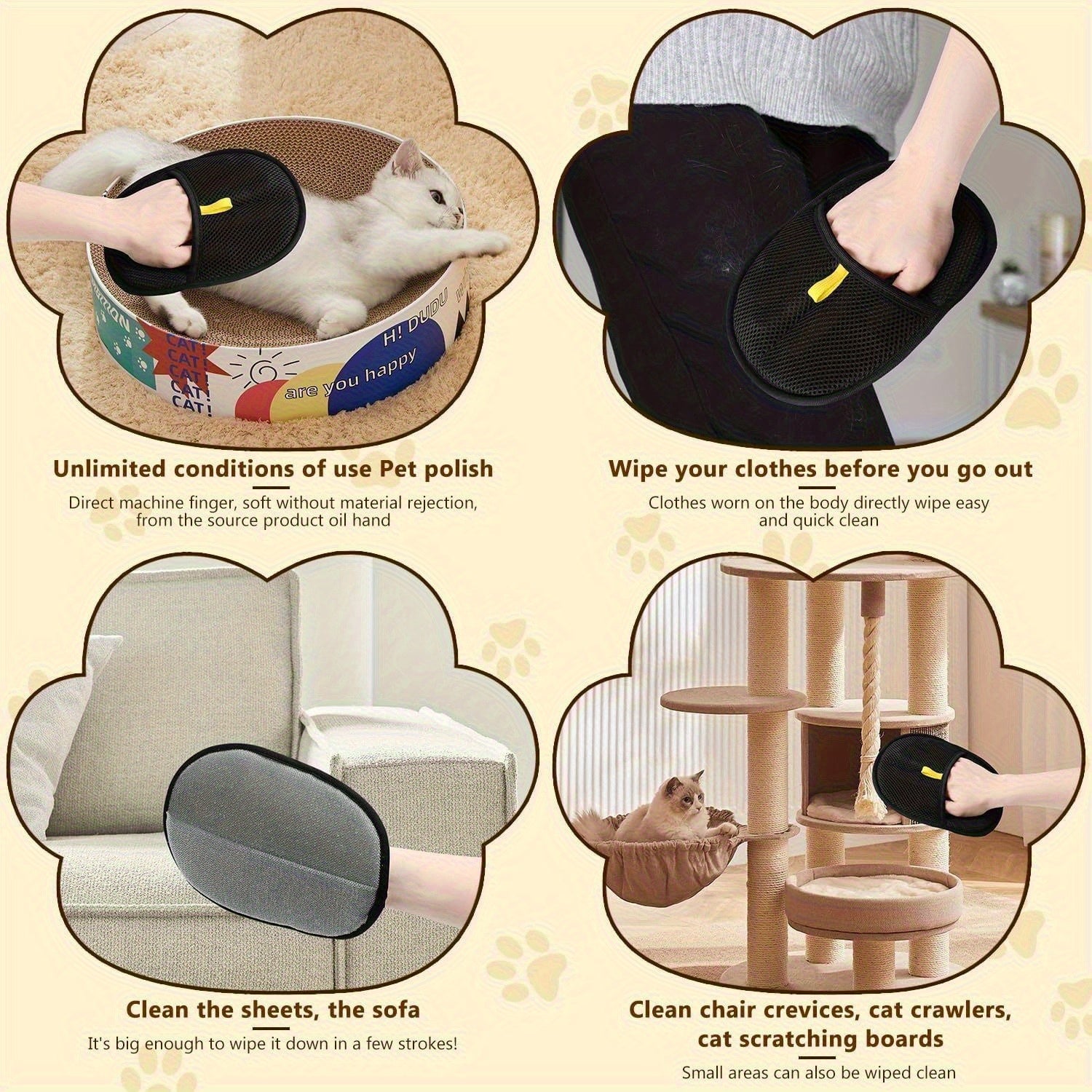 Reusable Pet Hair Removal Gloves for Cats & Dogs - Manual Lint Brush for Furniture, Bedding, Clothing | Static Fabric Gripper, Battery-Free Pet Grooming Tool & Home Cleaning Accessories