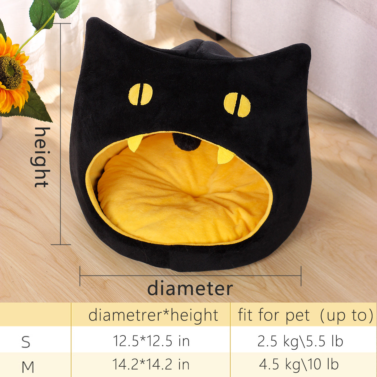 Whimsical Plush Black Cat Pet Bed - Soft, Furry, and Cozy Design for Ultimate Feline Comfort, Relaxation, and Sleep - Perfect for Your Adorable Feline Friend's Happy Moments