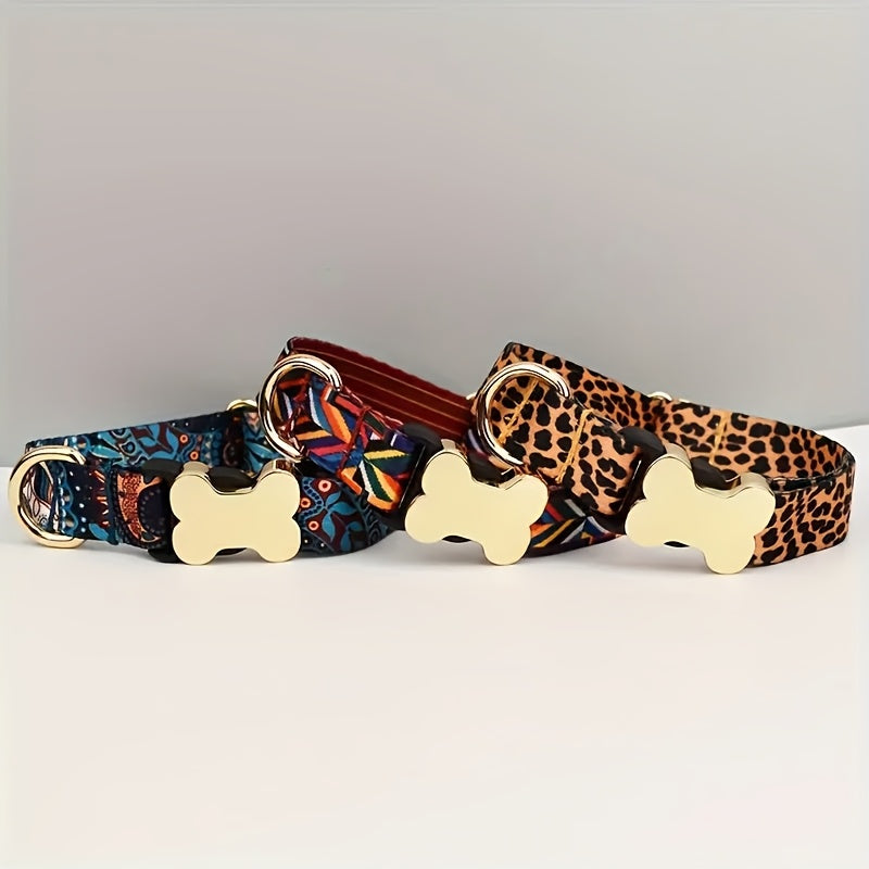 Personalized Ethnic Style Pet Collar With Metal Bone Buckle