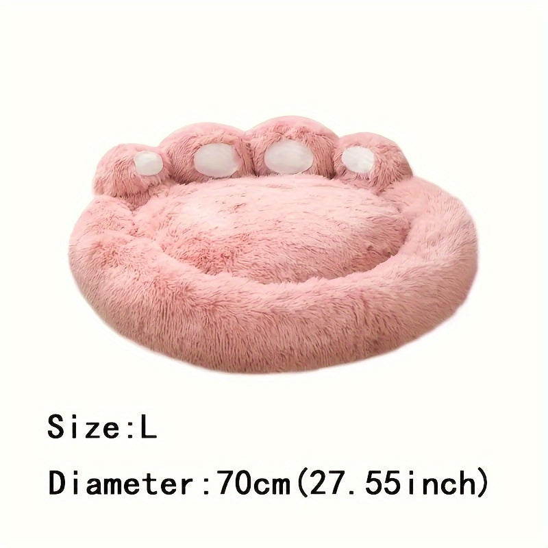 Warm Soft Long Plush Bear Paw-Shaped 1Pc Pet Bed - Calming Cat And Dog Bed For Small, Medium, And Large Dogs - Anti-Slip Bottom Cat Mat, Animal Sleep Sofa