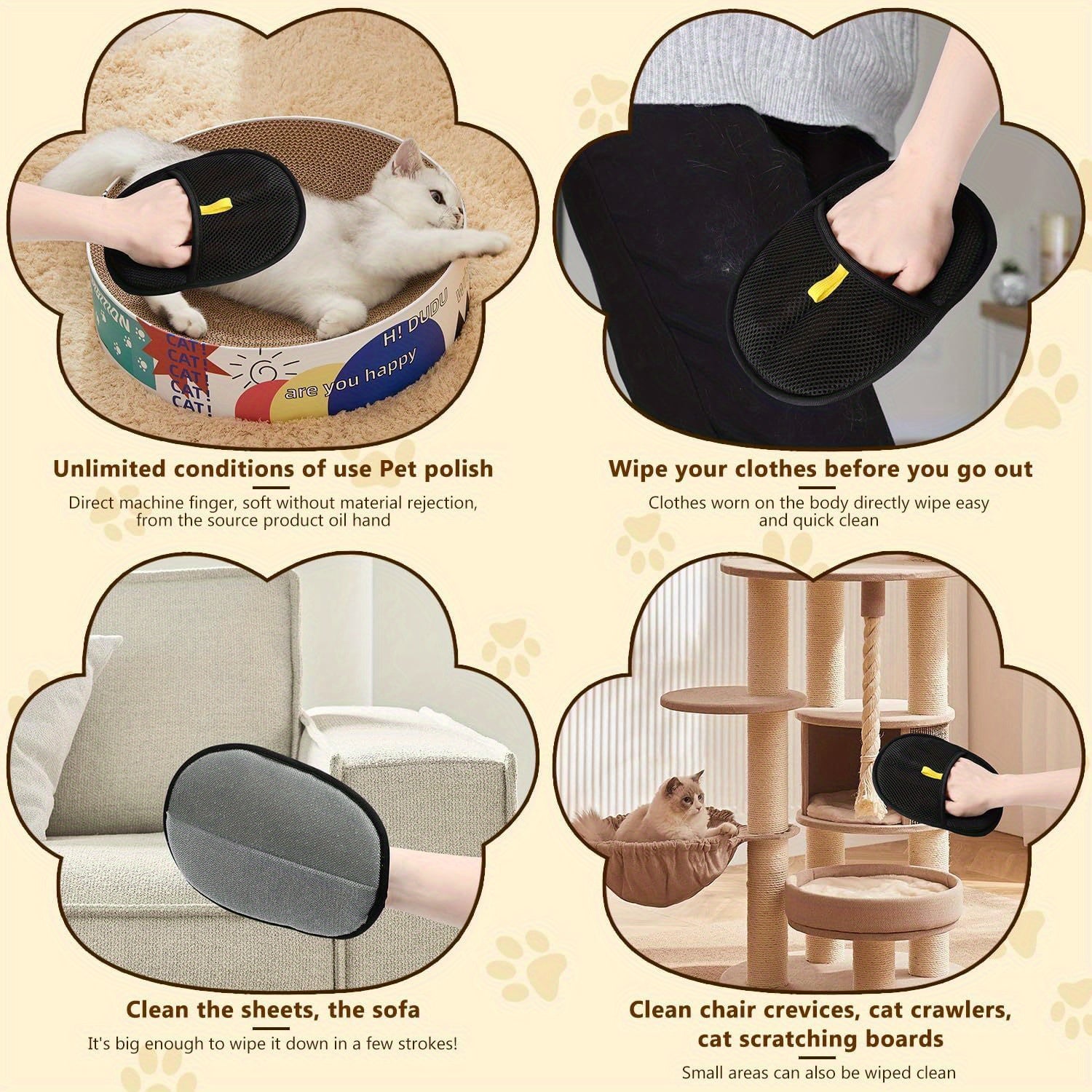 Reusable Pet Hair Removal Gloves for Cats & Dogs - Manual Lint Brush for Furniture, Bedding, Clothing | Static Fabric Gripper, Battery-Free Pet Grooming Tool & Home Cleaning Accessories