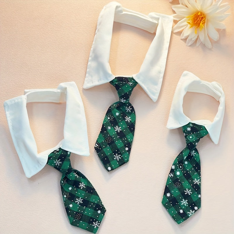 Chic Plaid Pet Collar with Tie for Cats & Dogs - Durable Polyester, Adjustable Fit