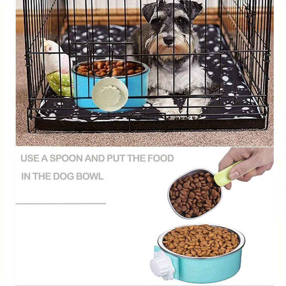 2pcs Stainless Steel Hanging Pet Feeding Bowl, Pet Cage Feeding Bowl, Detachable Pet Nest Hanging Water Feeding Bowl, Easy To Install, High Quality Material, Non-slip and Easy To Clean, Suitable for Puppies, Cats, Rabbits, Bi
