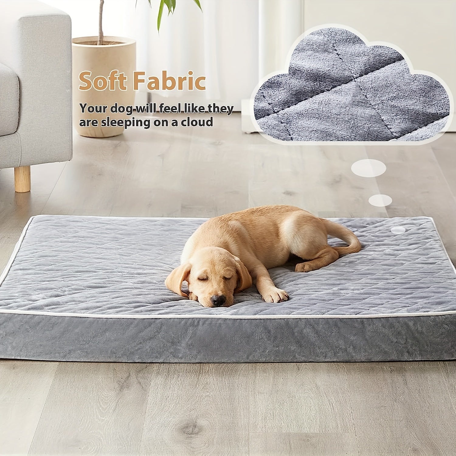 Orthopedic Memory Foam Dog Bed With Removable Washable Cover, Non-Slip Bottom - Rectangular Quilted Pet Bed For Dogs