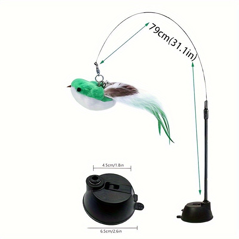 Colorful Feather Bird Cat Teaser Stick - Long Steel Wire Pole with Glue Suction Cup - Cute and Vivid Simulation Pet Toy for Self-Entertainment and Bite-Resistant Cat Supplies