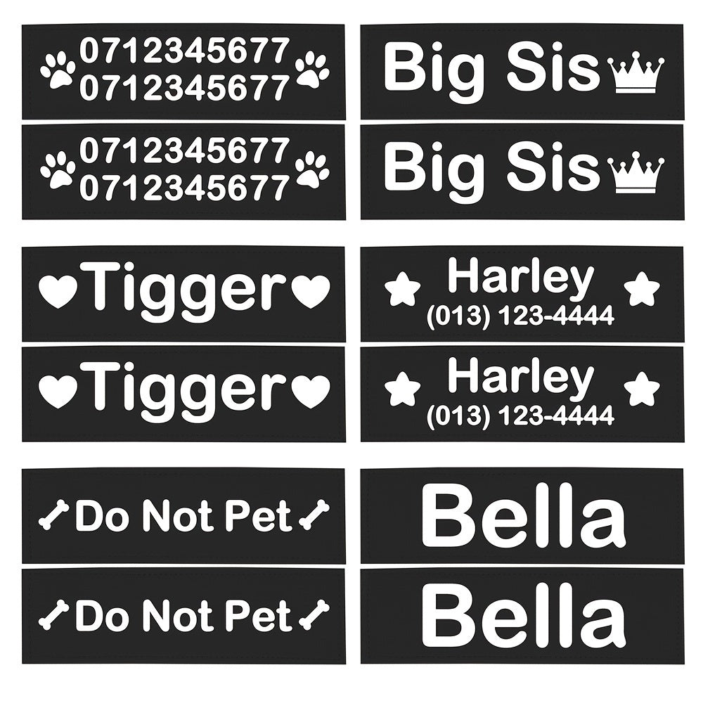 2 PCS/lot Personalized Dog Name ID Tag Pet Harness Custom Labels Removed Stickers ID Dog Chest Strap Vest Collar Patches