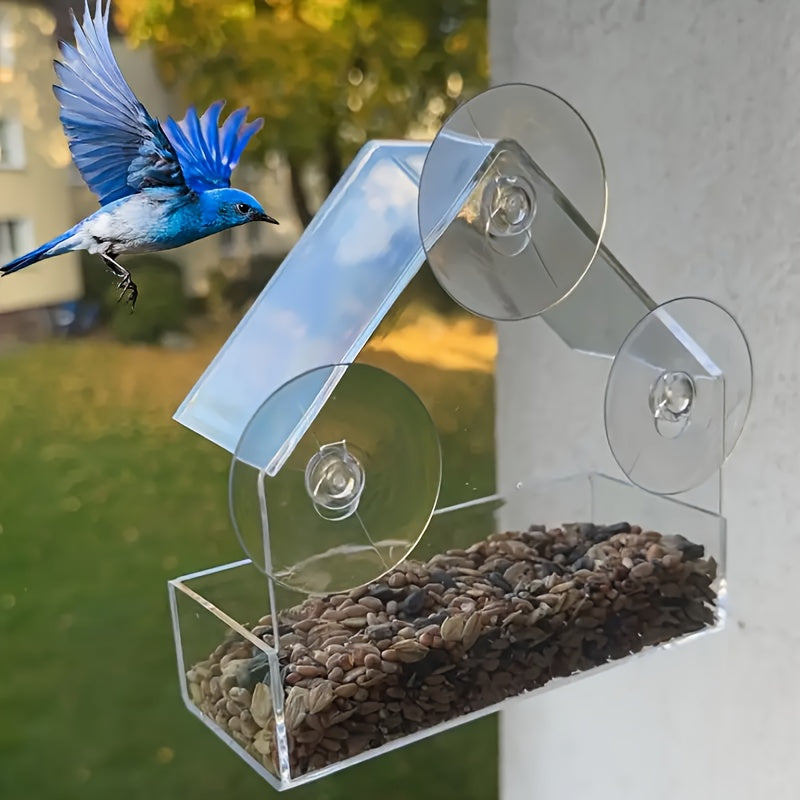 Transparent Acrylic Bird Cage & Feeder - Wall-Mounted /Indoor bird aviary with Hanging Roof, Design, Easy-Clean - Attracts Birds with Clear Visor - for Small Birds, Sparrows, Finches, Robins - Pet bird housing & feeding stati
