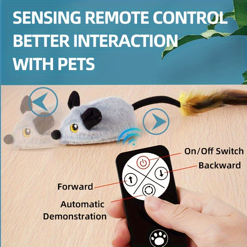 Rechargeable Remote Control Cat Toy - Interactive Electric Mouse with Feather Tail, Automatic Movement, and USB Charging - Fun and Engaging Pet Toy for All Varieties of Cats