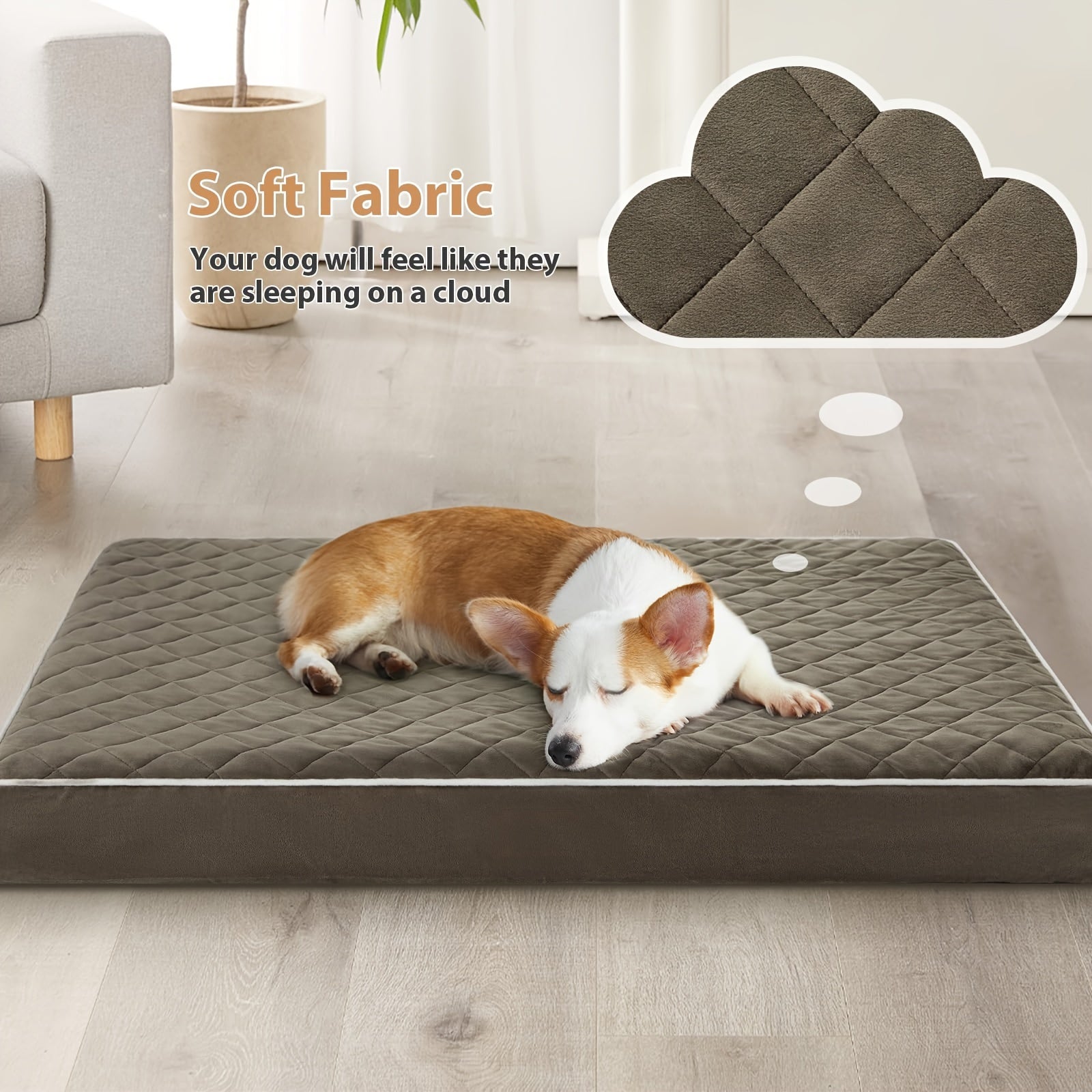 Orthopedic Memory Foam Dog Bed With Removable Washable Cover, Non-Slip Bottom - Rectangular Quilted Pet Bed For Dogs