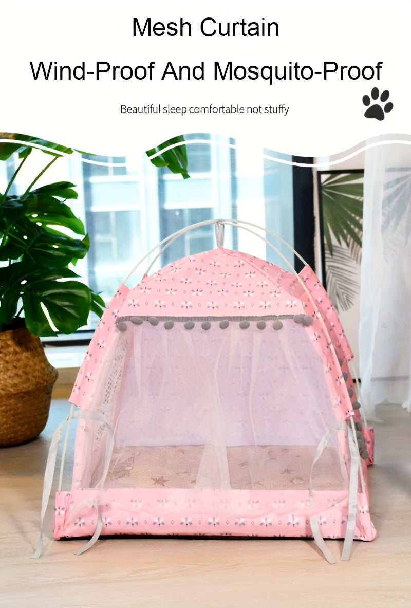 1pc Semi-enclosed Pet Floral Tent, Cute Cooling Pet Bed, Comfortable All Seasons Universal Cat Nest