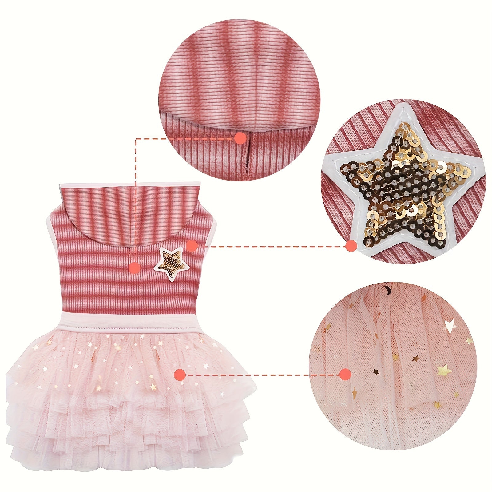 Chic Striped Dog Dress with Hood & Reflective Star Accents - Soft, Comfortable Pullover Pet Apparel for Small Breeds, Machine Washable - Sizes XS to XL