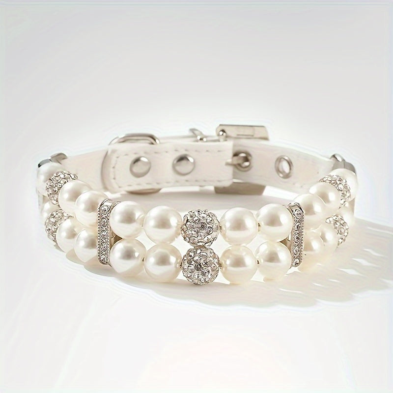 Adjustable Polyester Fiber Pet Collar with Pearl and Rhinestone Accents, Cute Necklace for Small and Medium Dogs and Cats - Other Pattern.