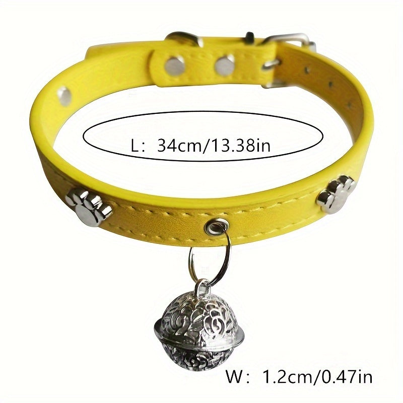 Faux Leather Pet Collar with Bell Charm, Slip & Martingale Design, Decorative Stitching, Adjustable, for Dogs and Cats - PU Leather Traction Collar Set