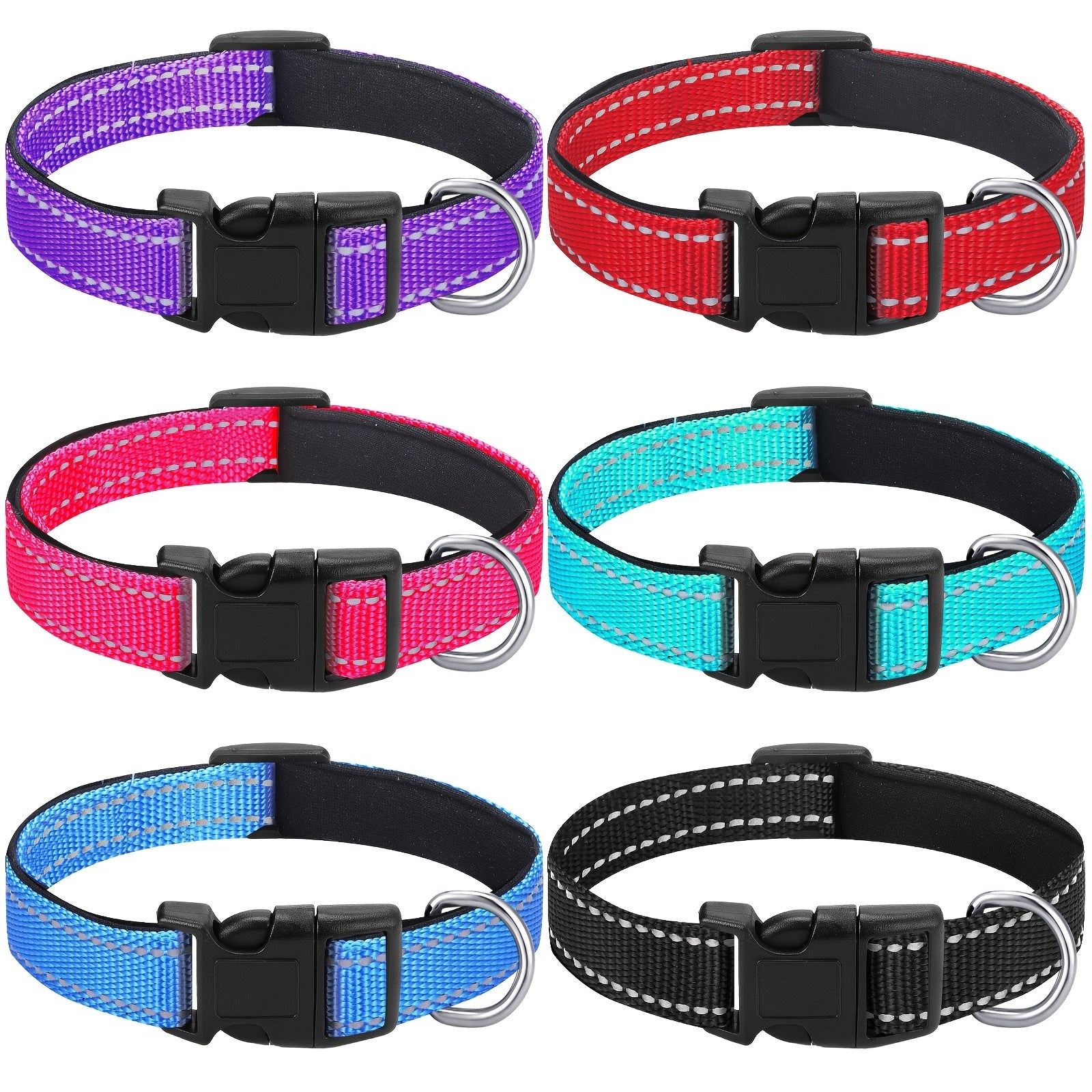 Outus 6-Pack Reflective Dog Collars, Cushioned Breathable Polyamide, Adjustable Safety Buckle, Pet Accessories for Small Dogs, Cats - Assorted Colors