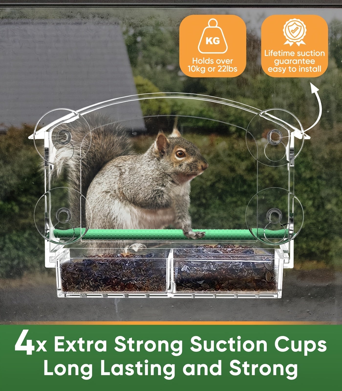 1pc Large Acrylic Window Bird Feeder - Feeders with Sliding Seed Holder, 4 Extra Strong Suction Cups, and Easy Cleaning Design for Outside Wild Birds