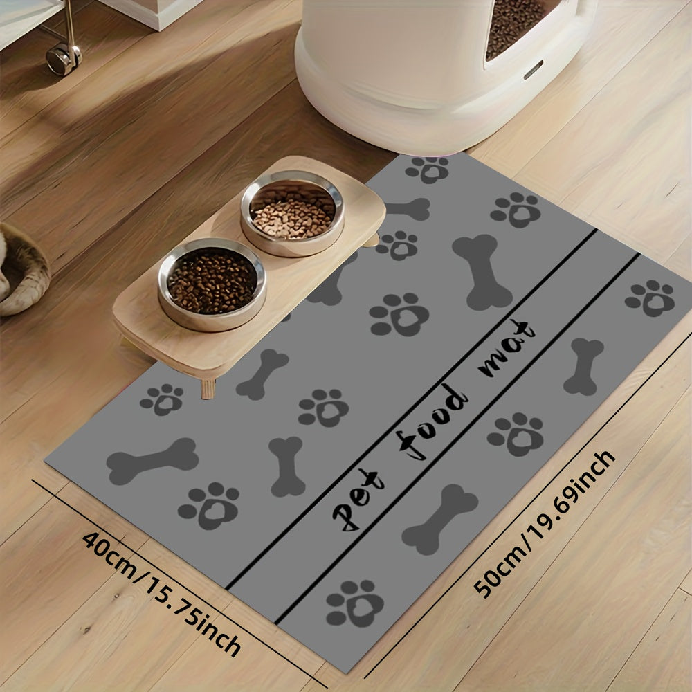 1 Absorbent Diatomaceous Earth Pet Feeding Mat with Paw & Bone Print Design - Quick-Dry, Waterproof Rubber Backing for Dogs & Cats Bowls, Ideal for Messy Eaters