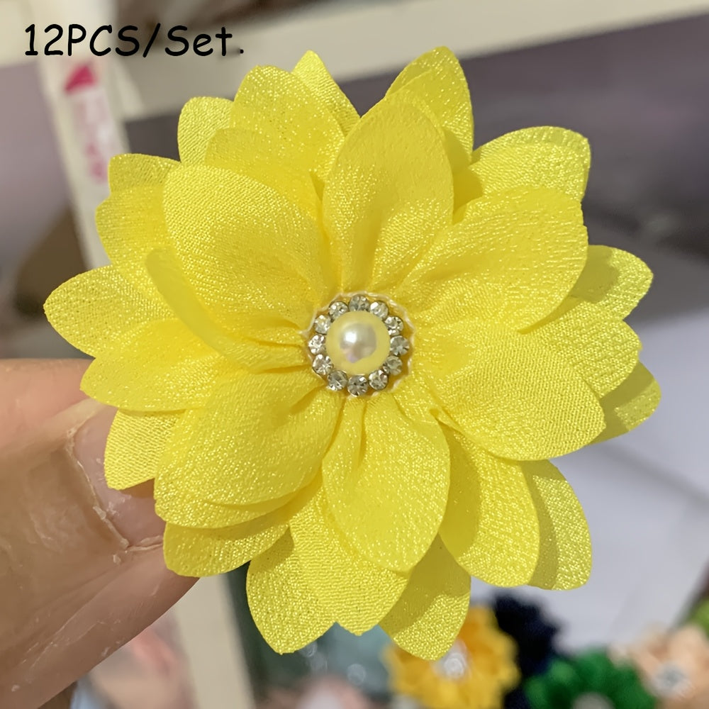 12pcs 2.2inch ( 5.5cm) Sharp Corner Flowers No Clips Holiday Party Decoration Making Pet Collar Flower Hair Accessories for Headband Hairband