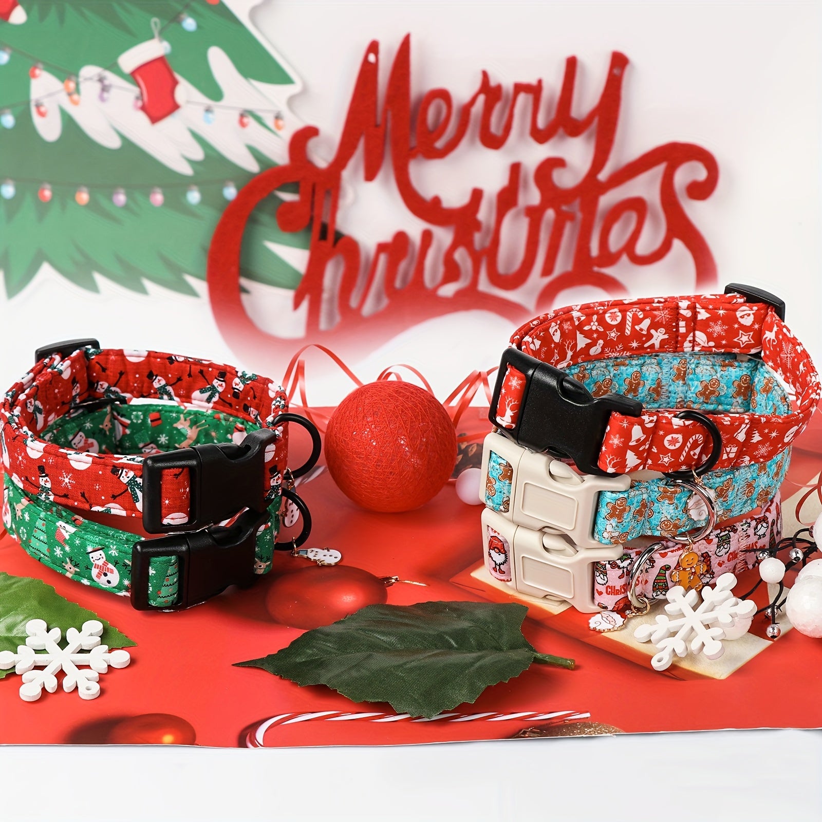 Festive Christmas Dog Collar with Santa & Snowman Prints - Adjustable, Soft Cotton Pet Collar for Small to Large Breeds - Includes D-Ring for Leash Attachment