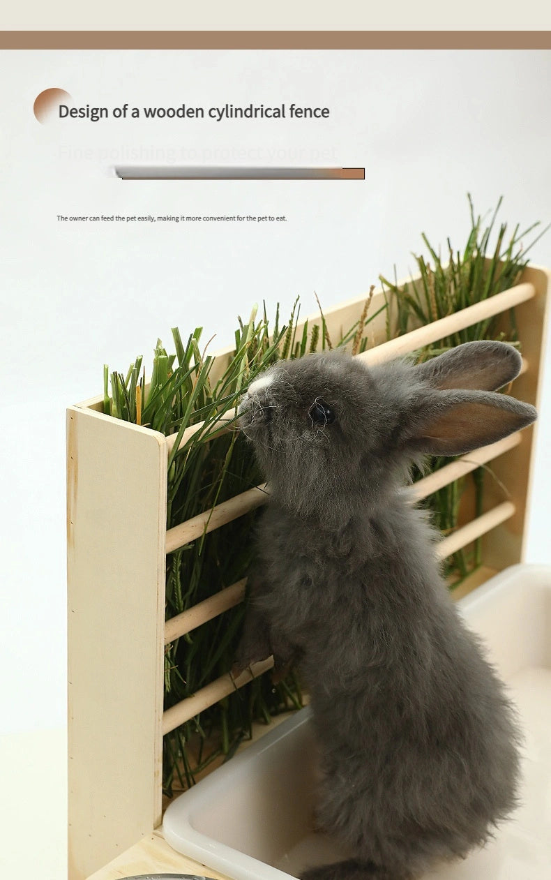 Small Pet Feeding Station with Hay Rack, Cat Litter Box & Dual Bowls - Ideal for Rabbits and Guinea Pigs