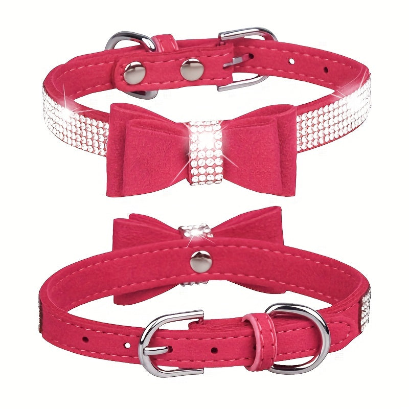 Rhinestone Dog Collar, Double-layer Bow Decor Pet Collar For Small Medium Large Dogs