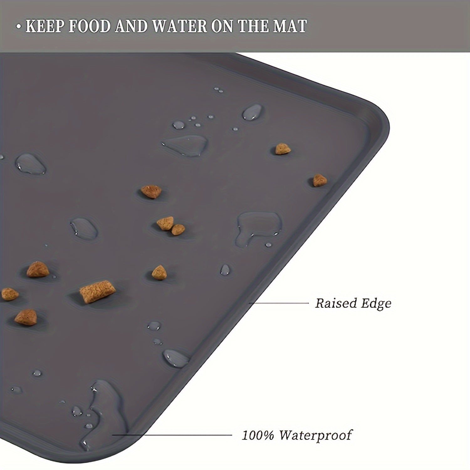 Waterproof Silicone Dog Bowl Mat, Non-Slip Leak Proof Pet Feeding Placemat With Raised Edges For Easy Clean Up