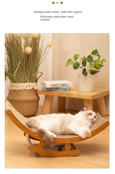 Large Elevated Recycled Wood Cat Hammock with Durable Sisal Scratching Board