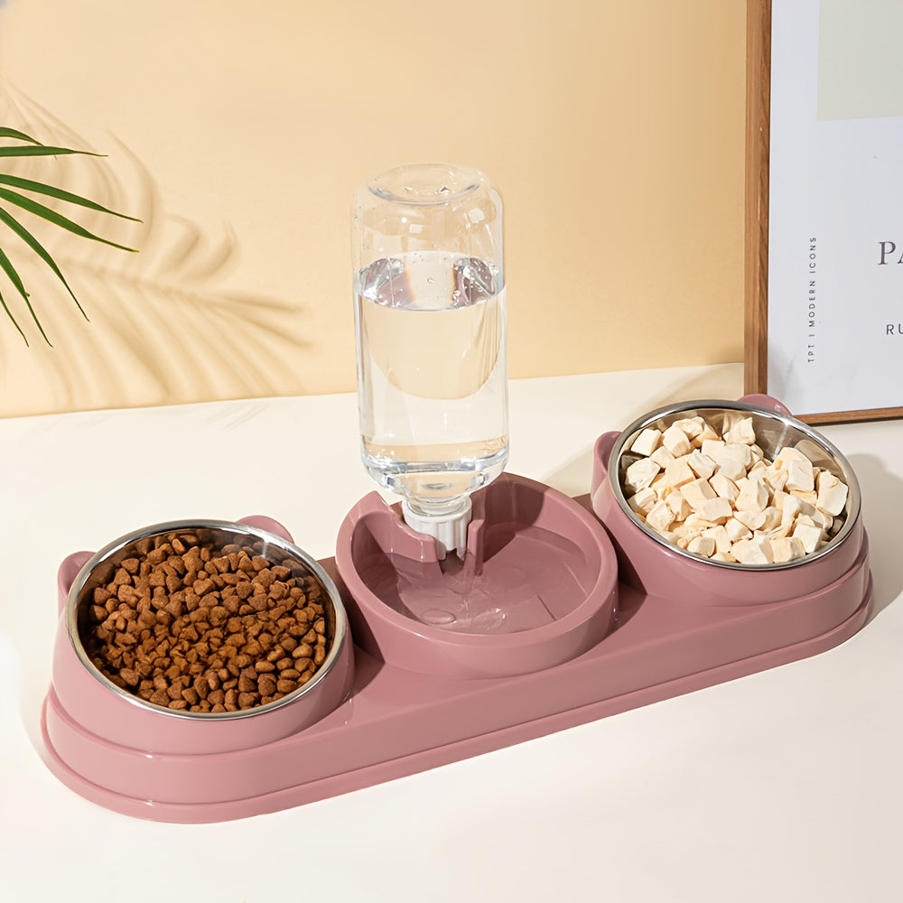 3-in-1 Stainless Steel Pet Feeding Station with Automatic Food and Water Dispenser, Dual Bowls for Dogs and Cats - Durable, Easy-to-Clean, Space-Saving Design for Small to Medium Pets, Pet Feeding Station|Modern Pet Station|S