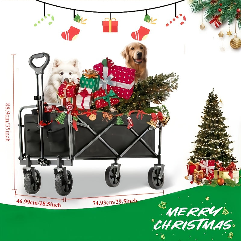 Collapsible Folding Wagon Cart, Large Capacity Track and Field Equipment Transporter, All-Terrain Foldable Pet Stroller, Heavy-Duty Utility Wagon for Grocery, Outdoor Beach, Gardening, Shopping & Fishing – Perfect Christmas