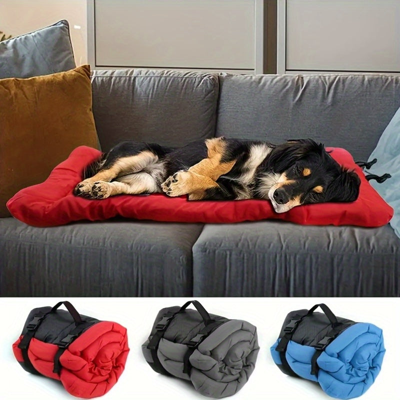 1pc Waterproof Polyester Dog Mat for Large Breeds - Portable Pet Bed with Carry Straps for Travel and Outdoor Use, Ideal for Small, Medium, and Large Dogs