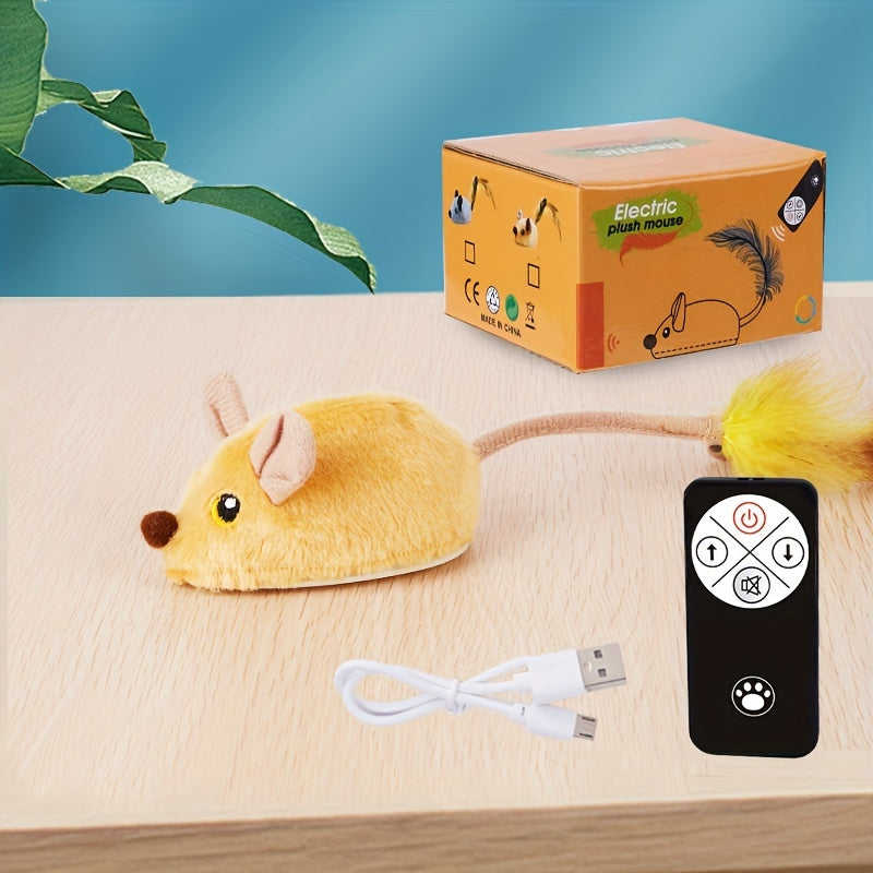 Rechargeable Remote Control Cat Toy - Interactive Electric Mouse with Feather Tail, Automatic Movement, and USB Charging - Fun and Engaging Pet Toy for All Varieties of Cats