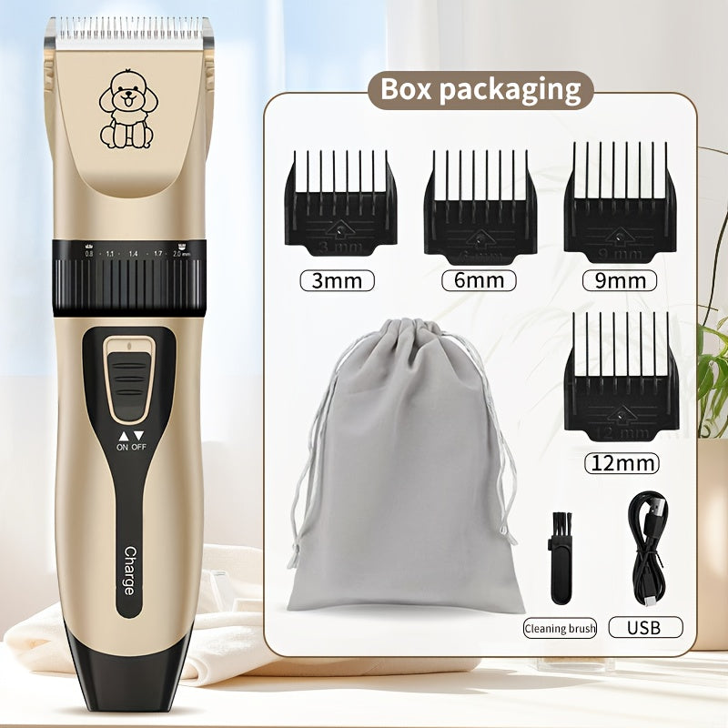Professional Dog Grooming Kit - USB Rechargeable Electric Clippers with Thick Ceramic Blades, Brush & Measuring Tool Set for Cats and Dogs, Professional Dog Grooming Clippers, Dog Clippers for Grooming Professional Kit, Dog S