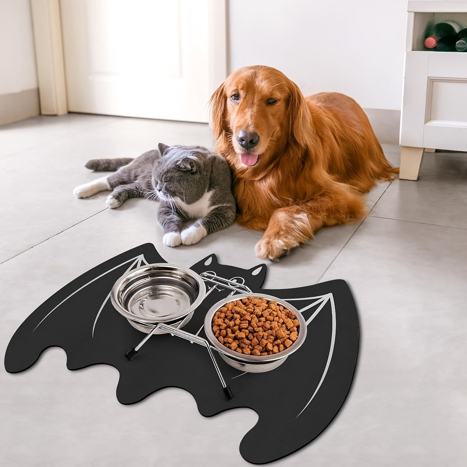 Halloween Pet Mats For Food And Water Dog Cat Food Mats Pet Feeding Mat Anti-Slip No Stains Quick Dry Floors Waterproof Placemat For Pet Food Water Bowl Mat Pet Accessories - 23.6" X 15.7" Bat