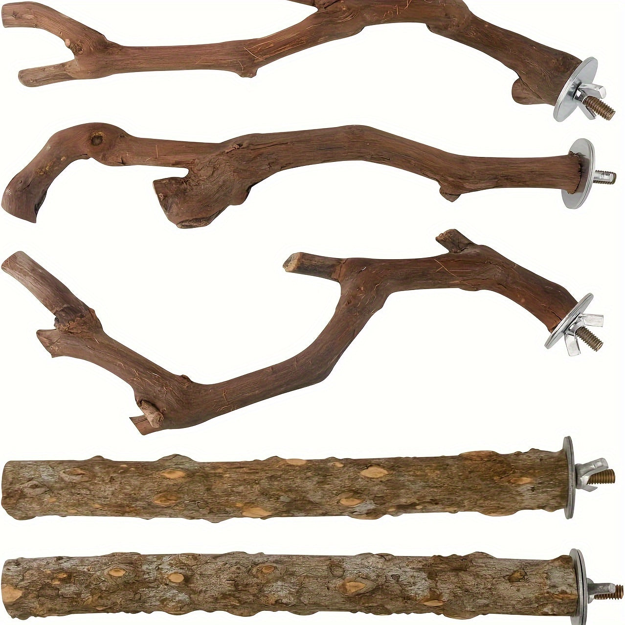 5pcs Natural Wood Bird Perch Set, Durable Grape Wood and Cassia Bark for Parakeets, Sun Conures, Lovebirds, and Small to Medium Species, Bite-Resistant Bird Cage Accessories
