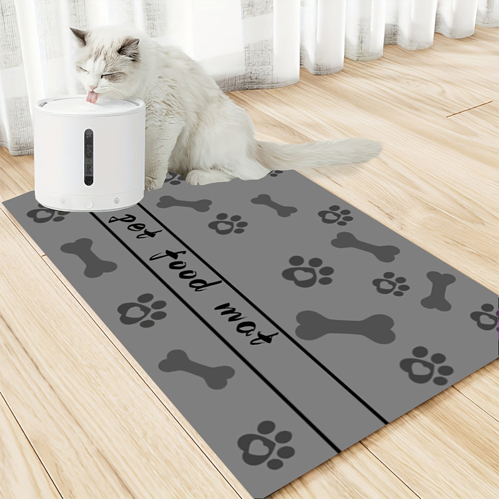 1 Absorbent Diatomaceous Earth Pet Feeding Mat with Paw & Bone Print Design - Quick-Dry, Waterproof Rubber Backing for Dogs & Cats Bowls, Ideal for Messy Eaters
