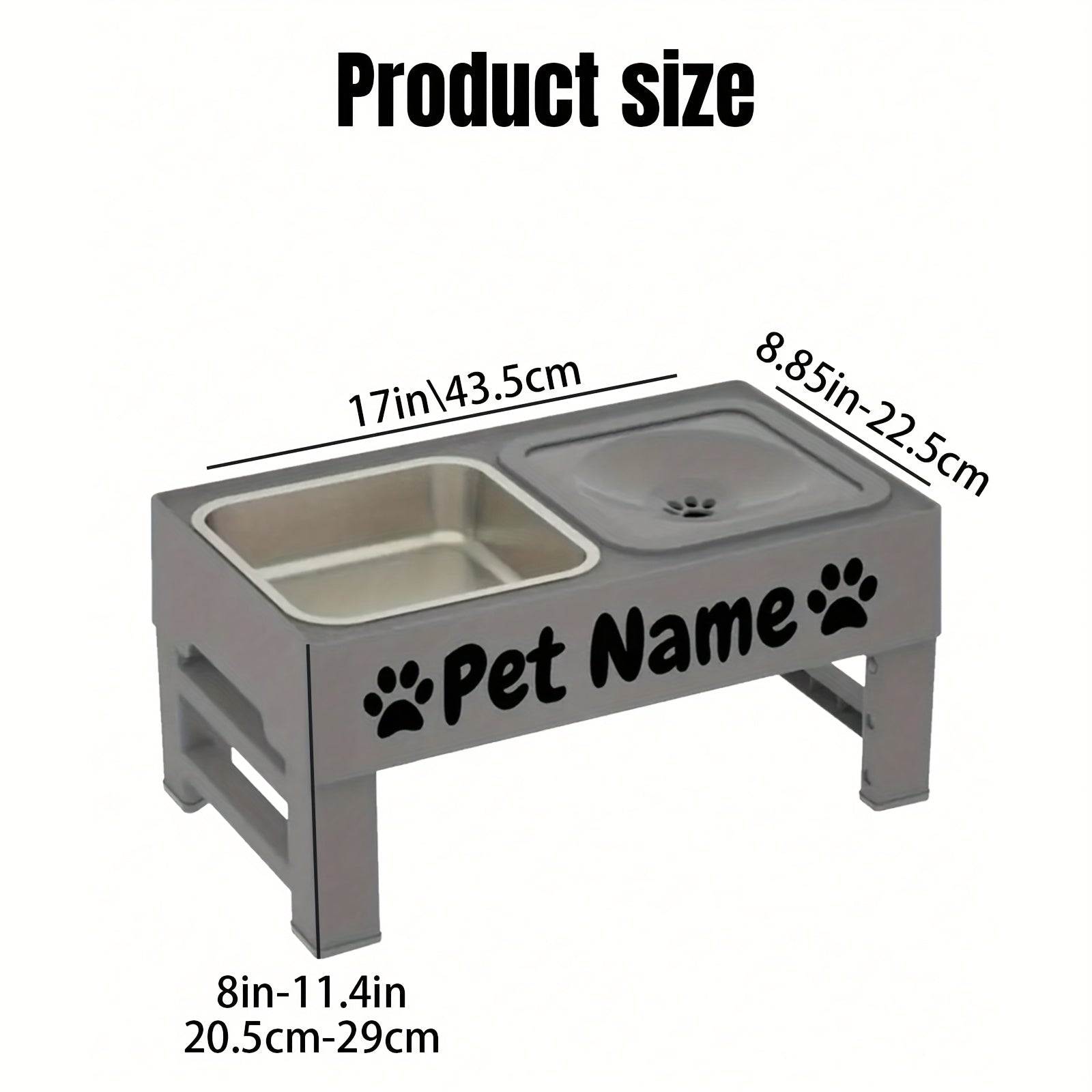 1pc Customizable 2-in-1 Adjustable Raised Dog Bowls with No Spill Design - Stainless Steel & Plastic, Ideal for Small, Medium, Large Dogs & Cats, Elevated Pet Feeding Station, Pet Feeding Station | Customizable Pet Accessorie
