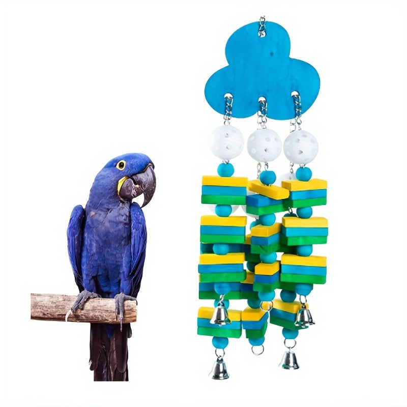 Colorful Wooden Block Beads Parrot Bird Toy, Random Color Blueberry Shape Chew Toy With Bell And String