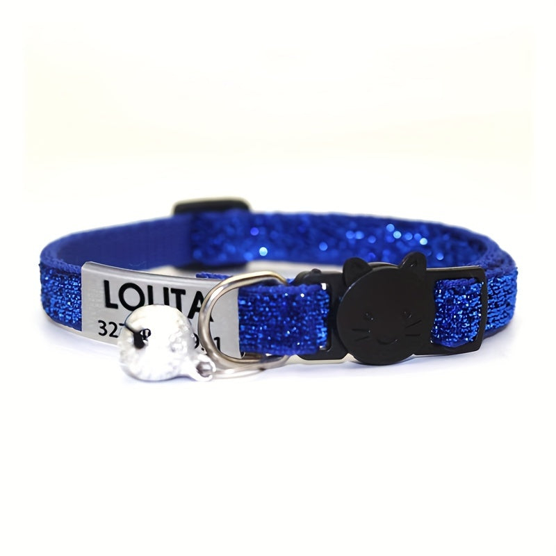 Personalized Bling Cat Collar With Nameplate, Glitter Cat Collar With ID Tag Pendant And Bell, Cute Customized Pet Collar ID Name Pendant Tags For Kittens And Puppy Dogs, Engraved Cat Decoration