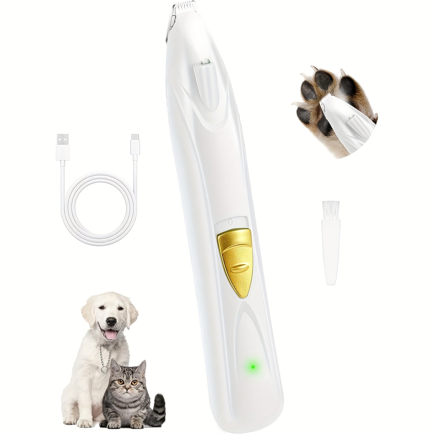Rechargeable Pet Grooming Clipper with LED Light - USB Charged, Lithium Battery Powered for Dogs & Cats