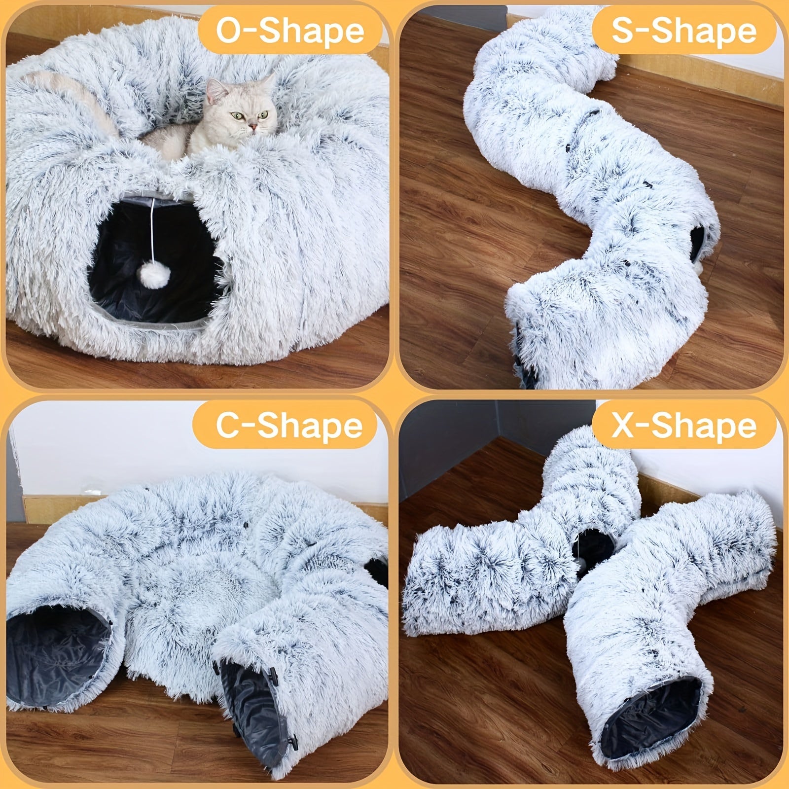 Soft Plush Cat Tunnel with Cozy Donut Bed - Multi-Functional Hideout & Playhouse for Indoor Cats, Kittens, Rabbits, Ferrets - Tunnel Vision Peeping Holes, Large Tube for Hide & Seek, Durable Pet Toy for Small/Medium/Large Fel