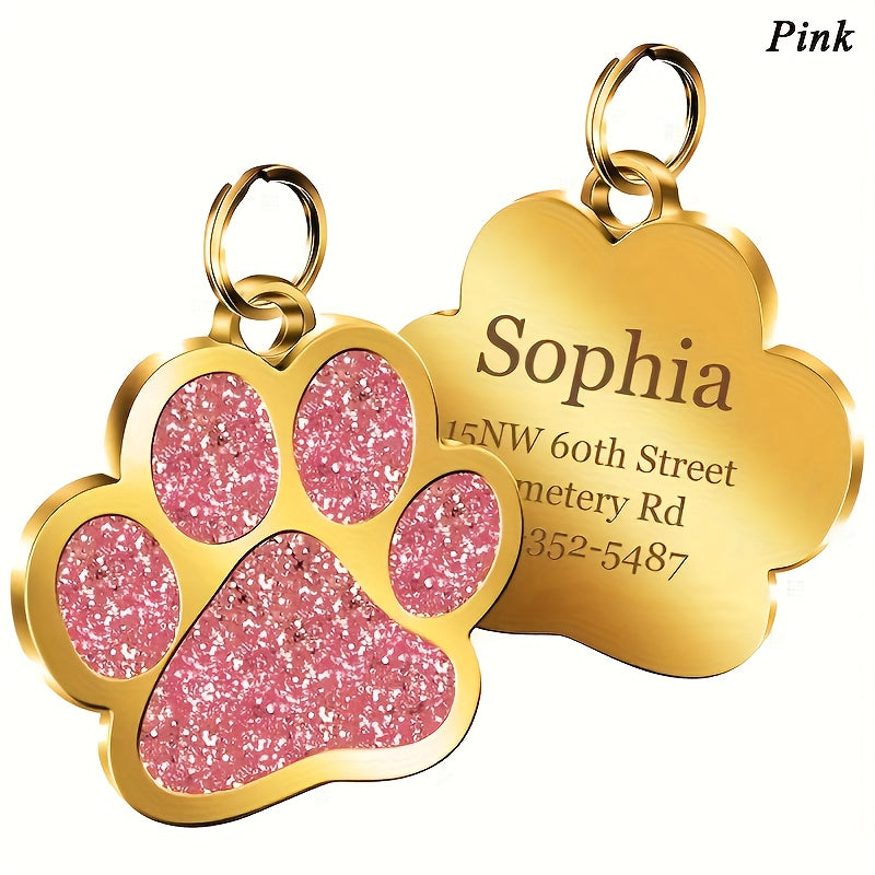 Personalized Cat Dog Puppy Pet ID Name Pendants, Custom Dog Cat Tags, Collar Tag Pendant Pet Accessories Paw Glitter Pendant, Perfect Gift For Your Pet