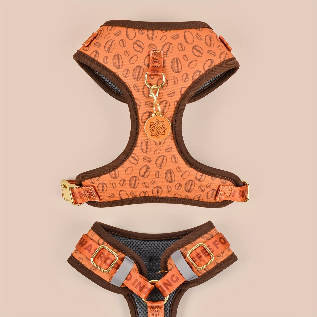 Luxury Design Golden Metal Clasp 1pc Fashion Printed Pet Harness - High Quality Hardware - Suitable for Small, Medium And Large Dogs + 1 Color Matching ID Tag - Holiday Gift for Thanksgiving Christmas