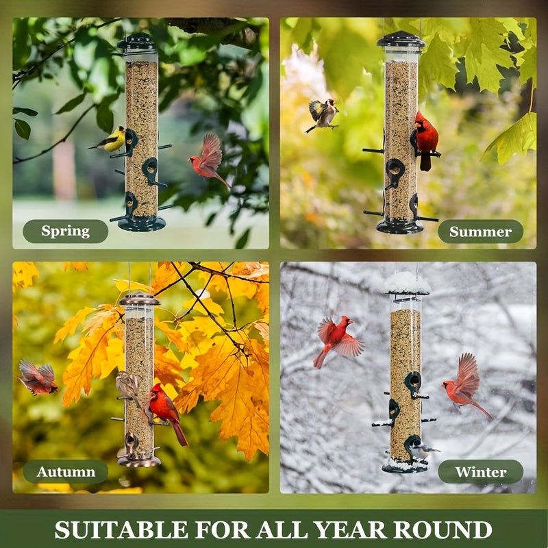 1pc Deluxe Chew-Proof Metal Bird Feeder - Extra Thick Tube, 6 Port, Steel Hanger, Weather & Water Resistant, Durable Outdoor Hanging Feeder for Attracting Birds - 15in