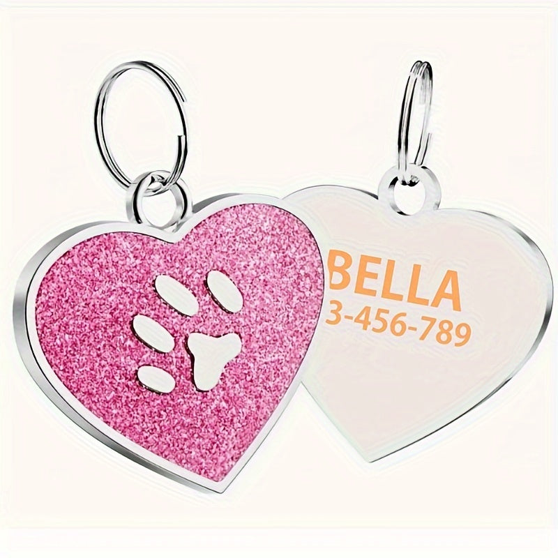 Customized Heart-shaped Paw Print Pendant - Engraved Dog Cat Tag - Personalized Pet Accessories